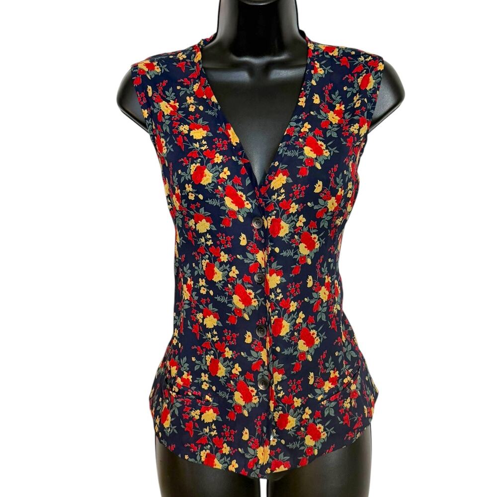 Vtg Compagnie Internationale Express Sheer Floral Vest Blouse M Button Up 90s